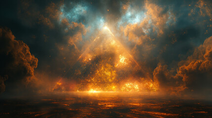 Fototapeta premium flaming pyramid shape in clouds
