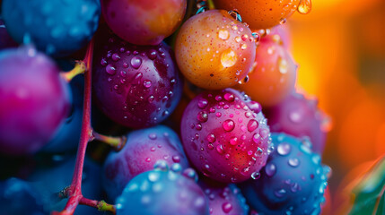 condensation on juicy vibrant grapes, macro shot