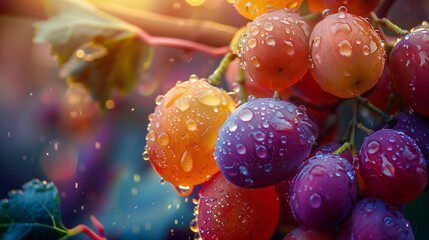 condensation on juicy vibrant grapes, macro shot - obrazy, fototapety, plakaty