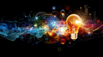 Abstract Technological Innovation Concept with Glowing Light Bulb