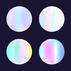 Hologram abstract backgrounds set. Holographic gradient. Bright hologram backdrop. Minimalistic 90s, 80s retro style graphic template for flyer, poster, banner, mobile app.