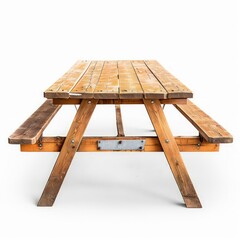 wooden picnic table isolated on white