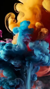 Mezcla de humo de diferentes colores entrelazados en el aire, formando un arcoíris de colores.