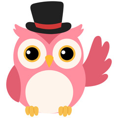 happy cute owl with hat illustration 