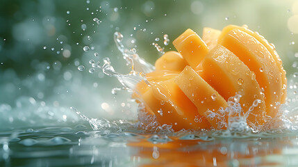 Fresh organic sweet mango with splash background - obrazy, fototapety, plakaty