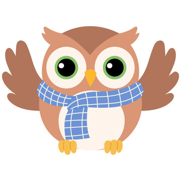 happy cute owl with scarf illustration 