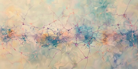 Serene web of neurons floats in harmony, with muted hues highlighting a complex neural tapestry, concept of Neural network