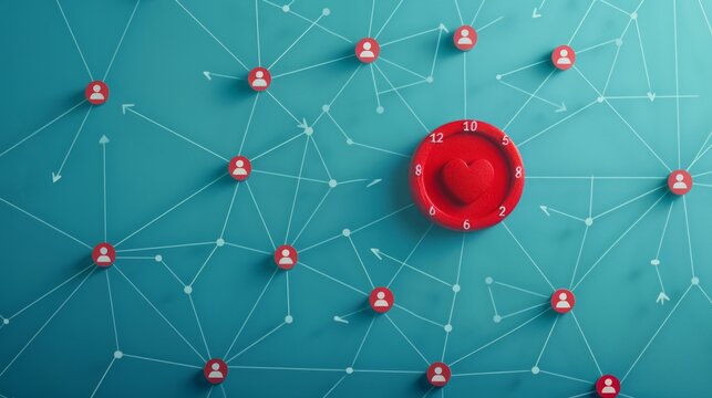 Customer focus: red dartboard & arrow linked to human icon for crm & target group engagement