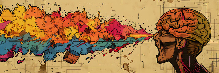 An illustration of the human brain depicting the concept of the two parts of the human brain, symbolizing the left brain and right brain functions.