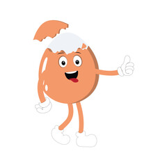 Obraz premium Happy egg cartoon mascot character, Cartoon egg giving thumb up, hand drawn cartoon kawaii vector illustration. Retro Easter with different emotions