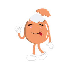 Happy egg cartoon mascot character, Cartoon egg giving thumb up, hand drawn cartoon kawaii vector illustration. Retro Easter with different emotions