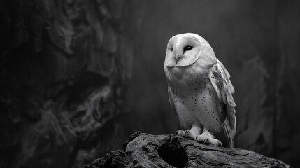 white Owl sits on a trunk
