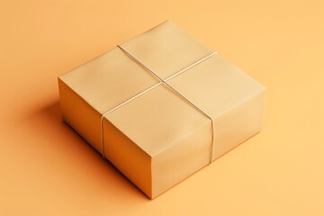 Cardboard box on an orange background, package sent by mail or courier delivery service, isometric style