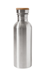 Contemporary Metal Stainless Steel Water Bottle. Isolated with clipping path.