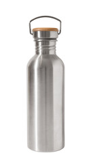 Contemporary Metal Stainless Steel Water Bottle. Isolated with clipping path.