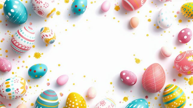 Background with painted easter eggs with copy space