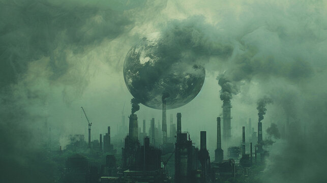 Landscape of pollution in City, Polluted Factory over Smog in the Air and Nature. Environmental and Industrial Issue that Polluted the Planet Earth, Air Pollution by Industrial Activity
