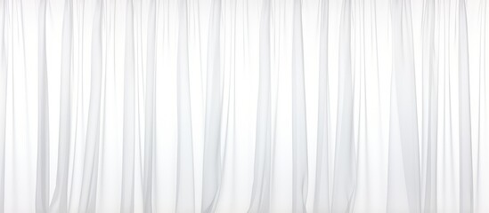 A white curtain is elegantly displayed against a plain white background. The fabric appears crisp and clean, creating a simple yet stylish visual impact.