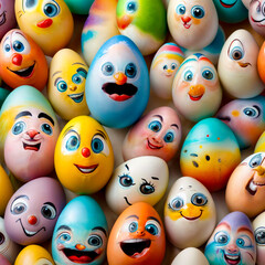 Bunch of eggs that have faces painted on them and have faces drawn on them