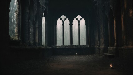 Gothic ruined black wall in the style of gloomy fantasy - obrazy, fototapety, plakaty