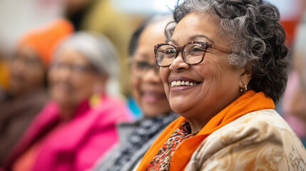 Fototapeta premium Senior citizens enjoying a social gathering at a retirement party, smiling faces, community center, National Grandparents Day, International Day of Older Persons