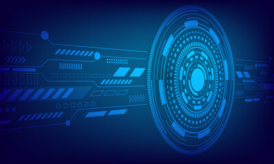 Obraz premium blue circles line circuit connection hi technology abstract background