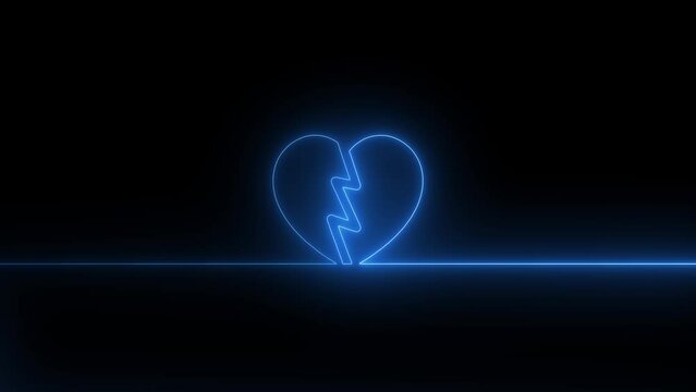 Neon heartbeat on black isolated background. 4k seamless loop animation.  