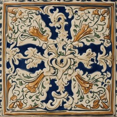 thai style painting A close-up of a Fado tile with a ceramic texture and a Portugal design 