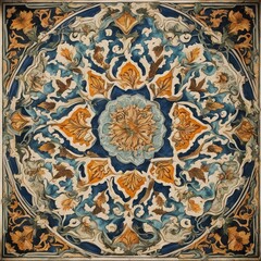 mosaic in the palace A Turkish decorative tile plate background with a detailed and elegant texture and a variety of color 