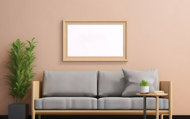 A blank picture frame mockup in a Scandinavian style interior