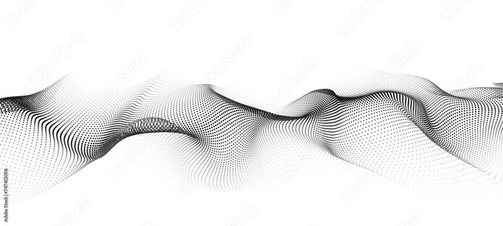 Poster abstract futuristic wave of black dots moving on a white background.big data. 3d rendering