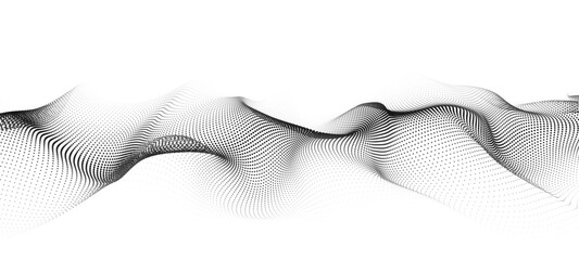 Abstract futuristic wave of black dots moving on a white background.Big data. 3d rendering