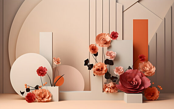 An abstract 3d background with paper flowers
