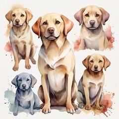 Watercolor Labrador Clipart, aquarela, colorfully. AI Generative