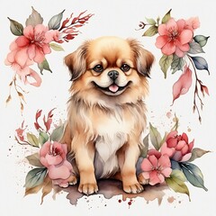 Watercolor Pekingese Clipart, aquarela, colorfully. AI Generative