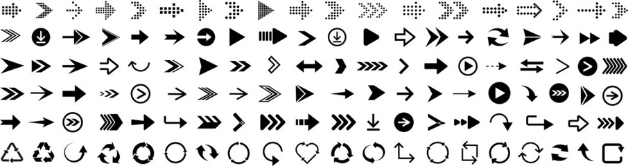 Black arrow icons. Arrows set vector icons. Arrow collection .Simple cursor sign .Curved and Right arrow. Click buttons . Pointer symbol .