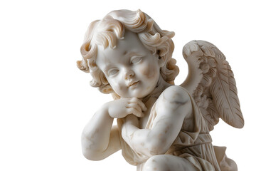 Marble Cherub Statue Isolated on White Background
