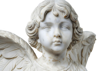 Classic White Marble Angel Statue Close-up on Isolated Background
