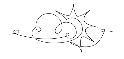 Continuous line sun and cloud art drawing, depicting a cheerful and sunny disposition
