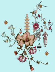 digital textile design and digital motif and digital flower for composition