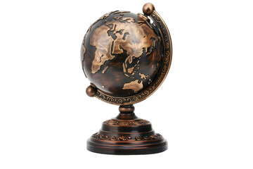 Vintage Wooden Globe on White Background - Antique World Map Decor

