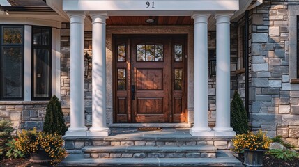 Front door to classic american suburban house