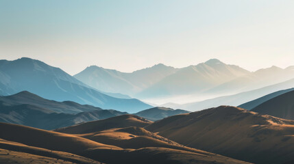 Landscape of mountains range with morning frog for panorama mountain background.