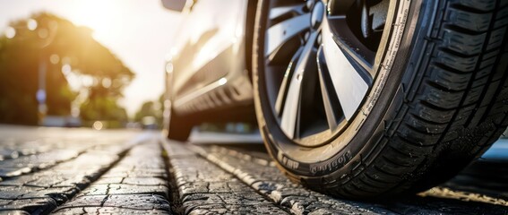 Fototapeta na wymiar close up view photograph of car tires with sunny day