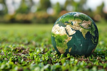 A green globe rests atop a vibrant, green field