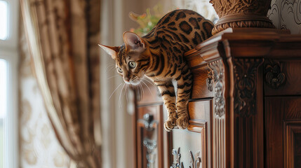 Bengalkatze auf dem Schrank