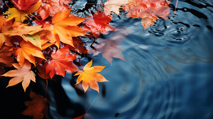 A group of leaves floating on top of a body of water.