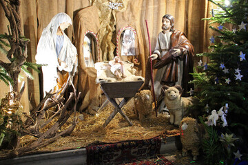 Nativity scene in a church (sainte eugénie) in biarritz at the pays basque in france