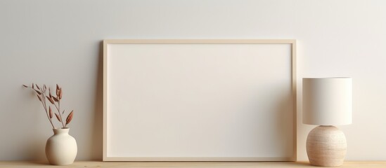 A black picture frame sits atop a wooden shelf, placed beside a clear glass vase in a small dorm room. The frame and vase add a personalized touch to the rooms decor.