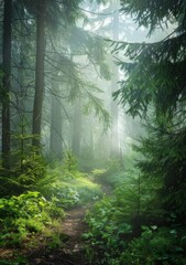 Obraz premium A view of the fog in the forest. Beautiful nature.